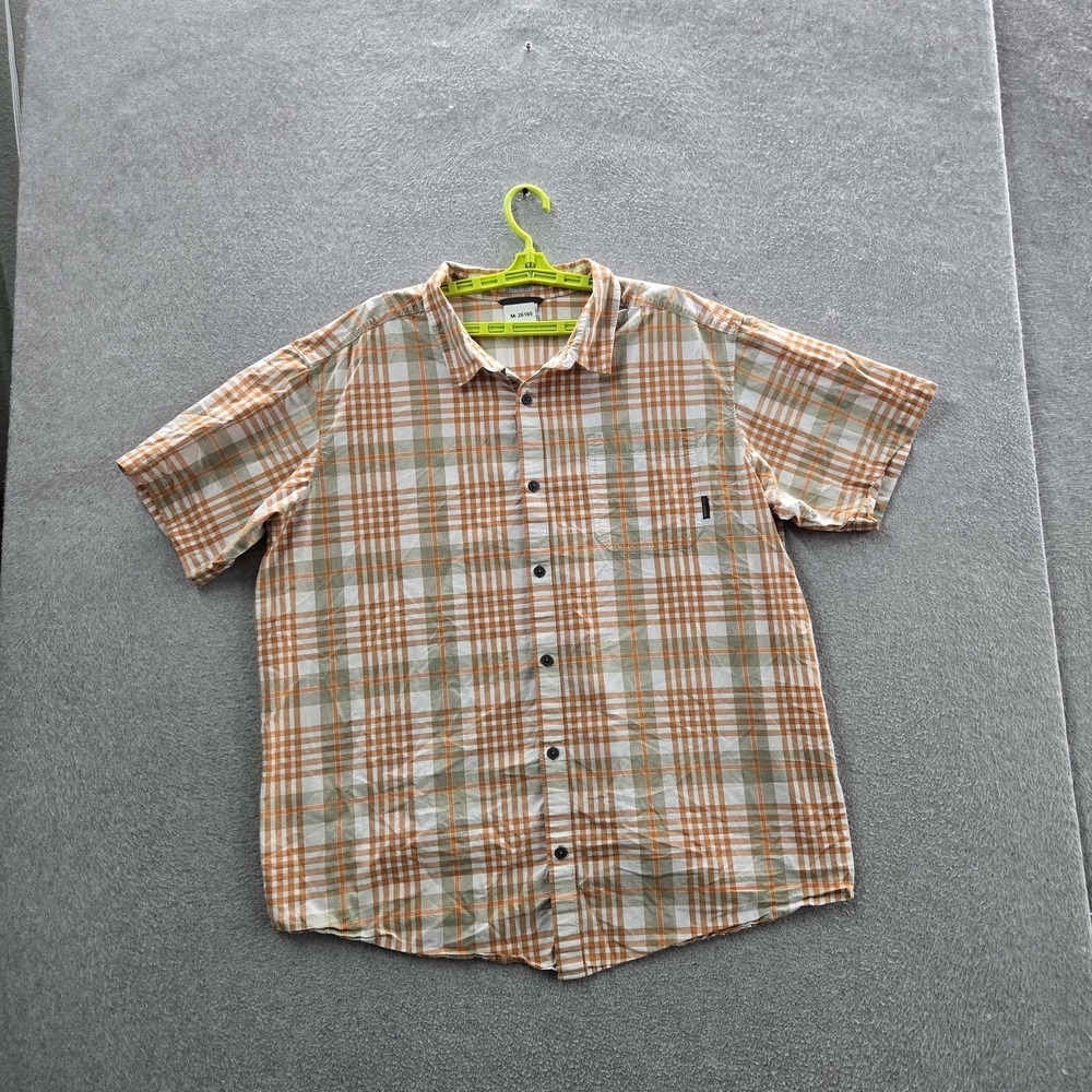 Columbia Men Button Up Shirt XXL Orange Plaid Casual Short Sleeve Logo